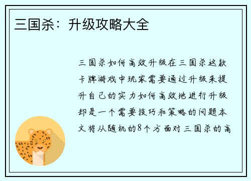 三国杀：升级攻略大全
